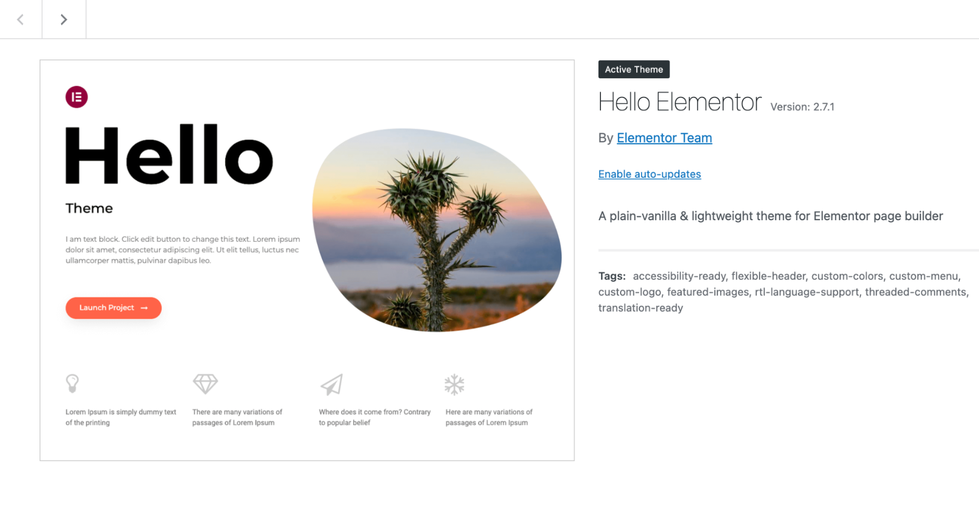 Active Theme - Hello Elementor