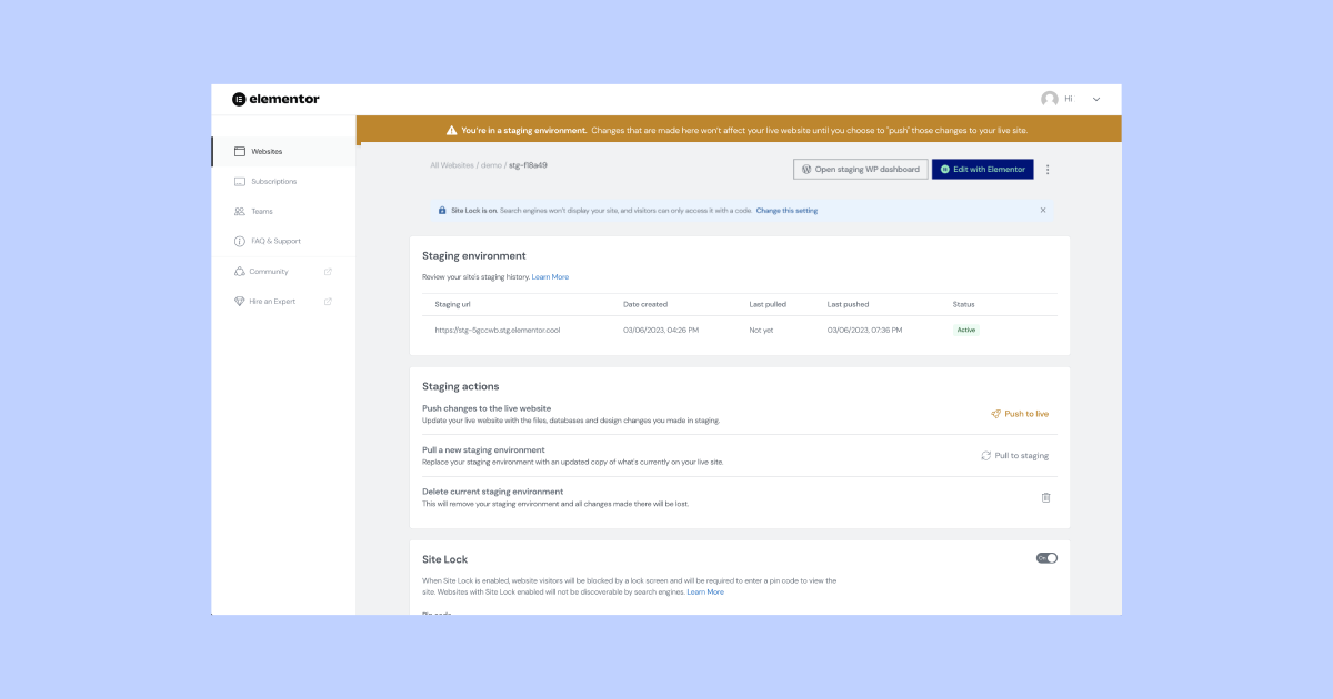 Staging 3 How To Create A Staging Site In Wordpress With Elementor Hosting 3