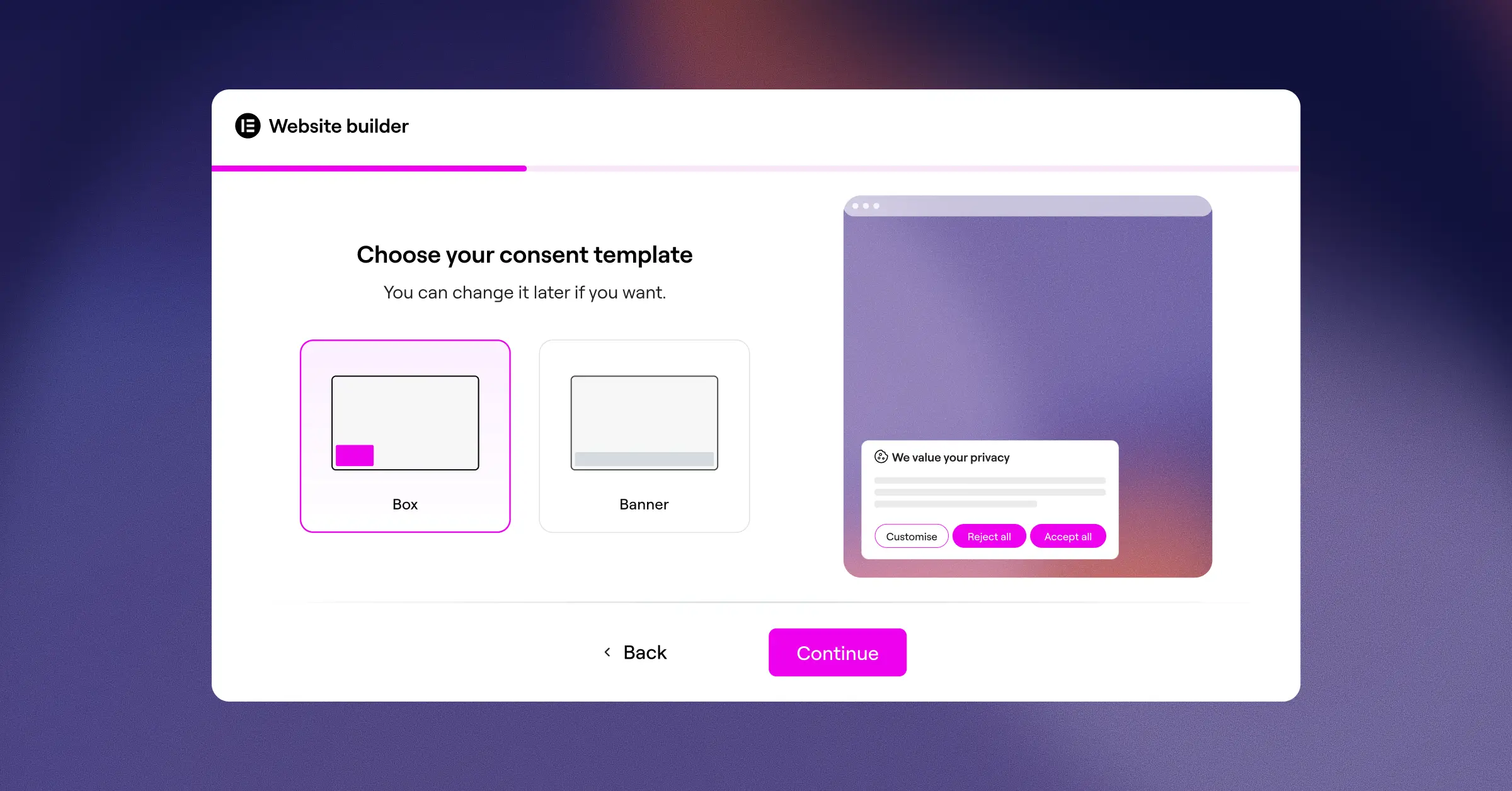 Cookie Consent 3-step setup wizard in the WordPress dashboard
