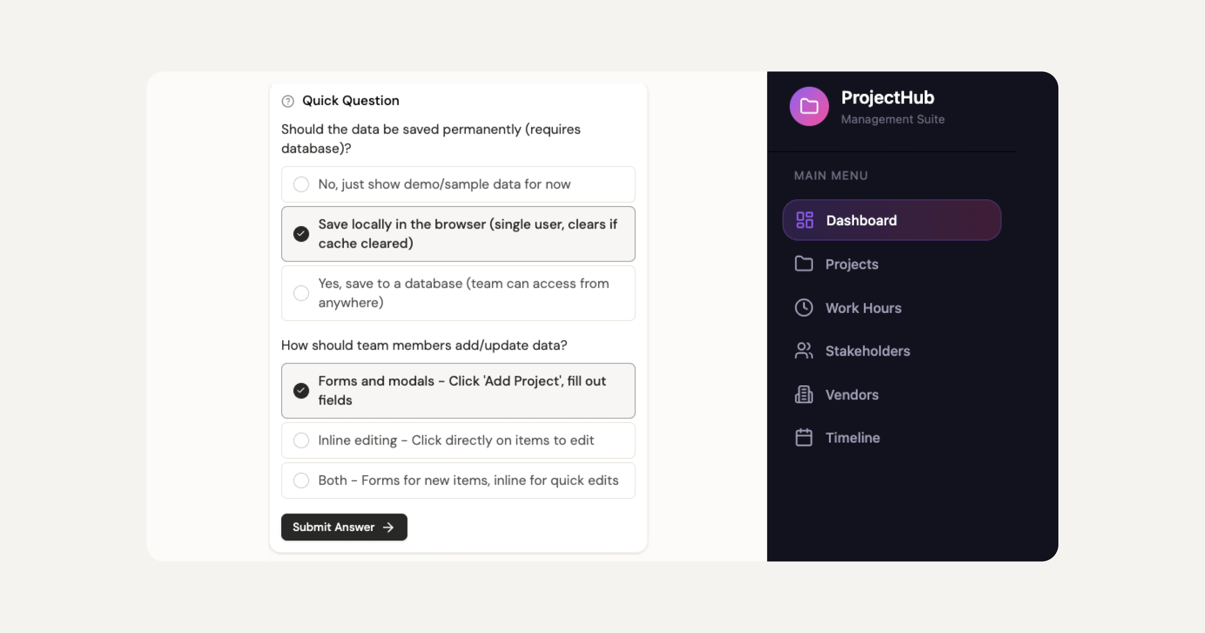 Sticklight platform screenshot showing the Build phase with Skills applied