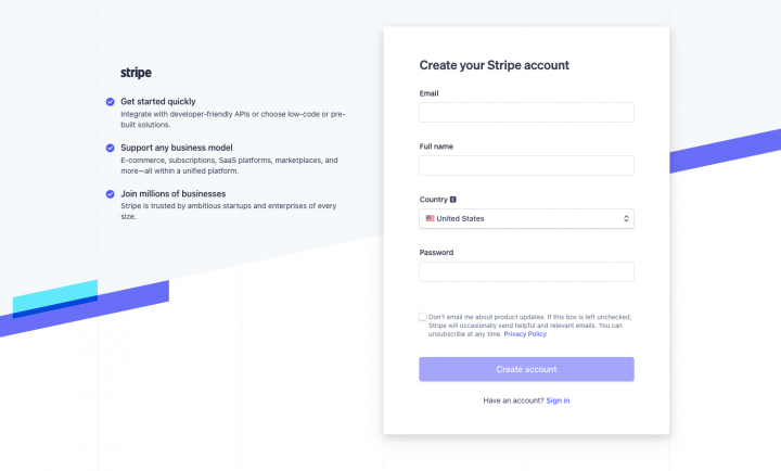 Stripe Sign Up Form Example