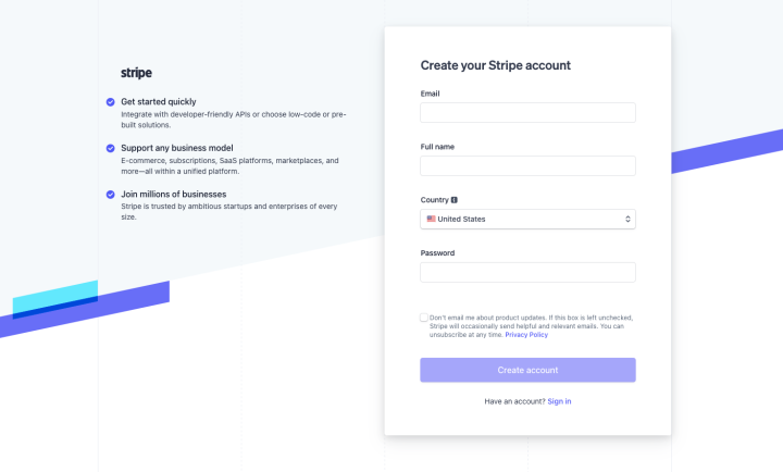 stripe sign up form example