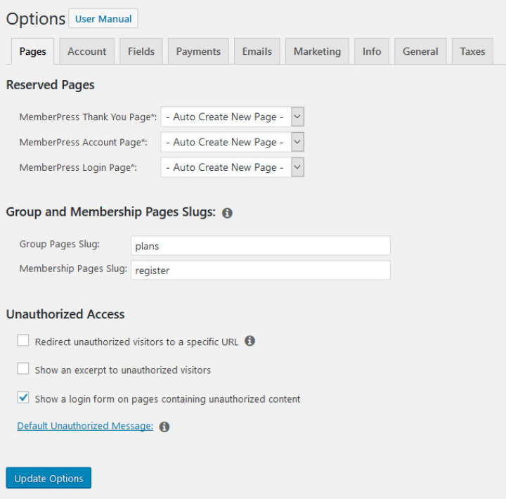 A Screenshot Of The Memberpress Options Page