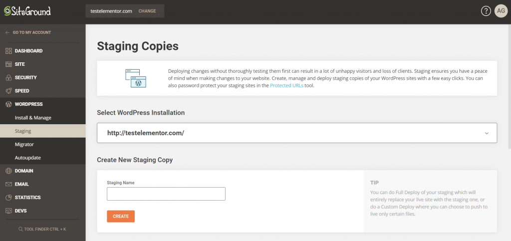 Sitegrounds Staging Tab On Its Dashboard 10 Best Website Hosting Providers Of [Year] 5