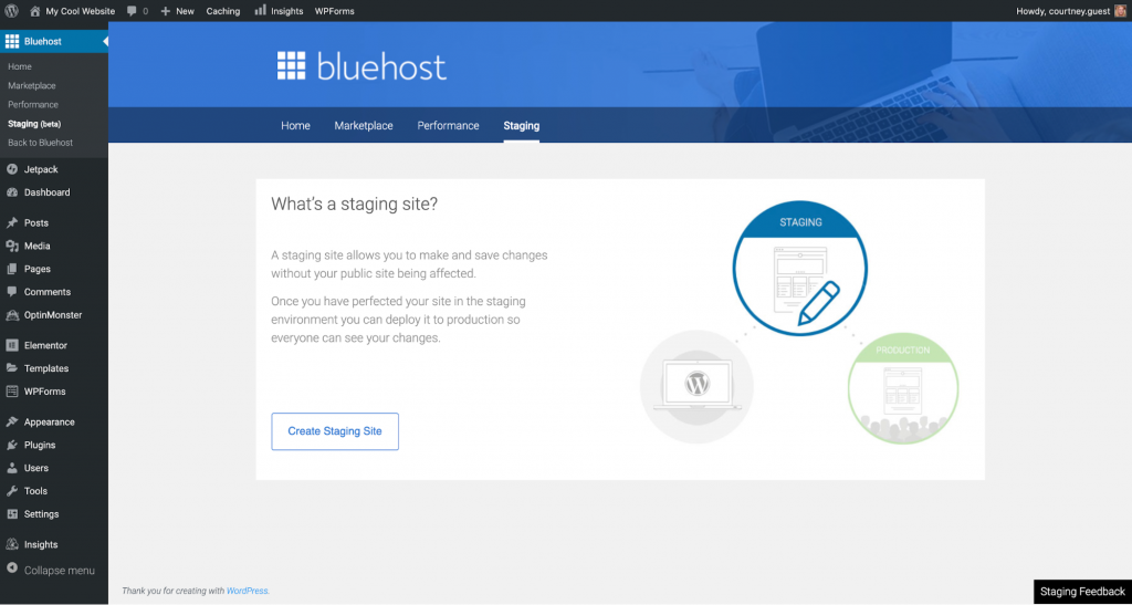 Bluehosts Staging Option In The Wordpress Dashboard 10 Best Website Hosting Providers Of [Year] 6