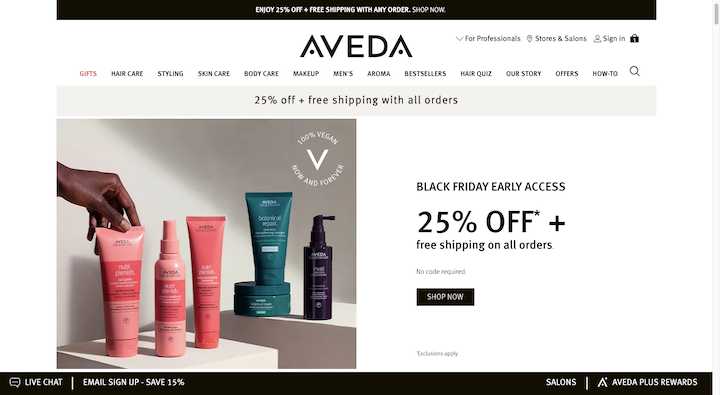 2 Aveda Gifts Website Navigation 18 Holiday Marketing Ideas And Campaigns For 2021 5