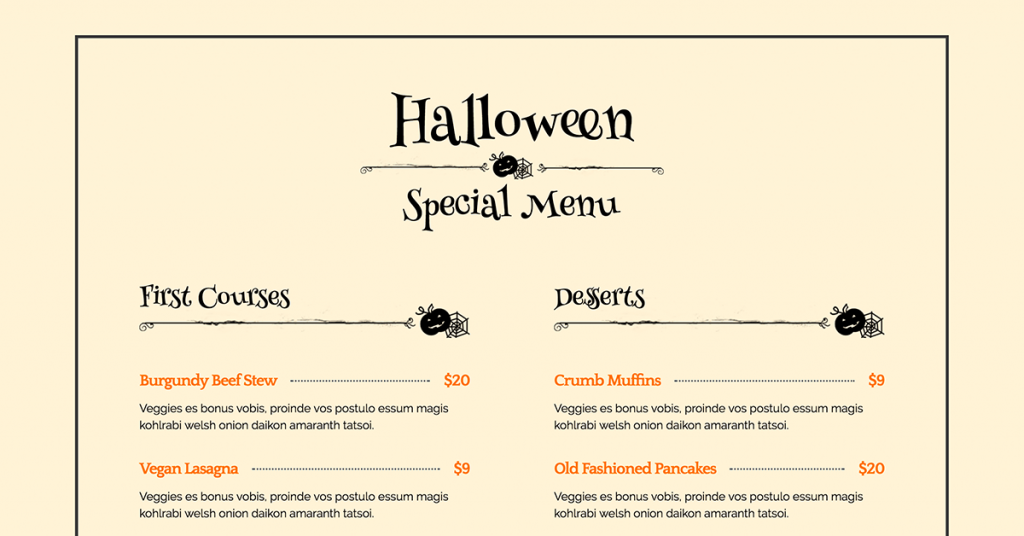 Halloween Restaurant Menu Halloween Special: 7 Website Design Tricks And Treats [+Freebies] 3