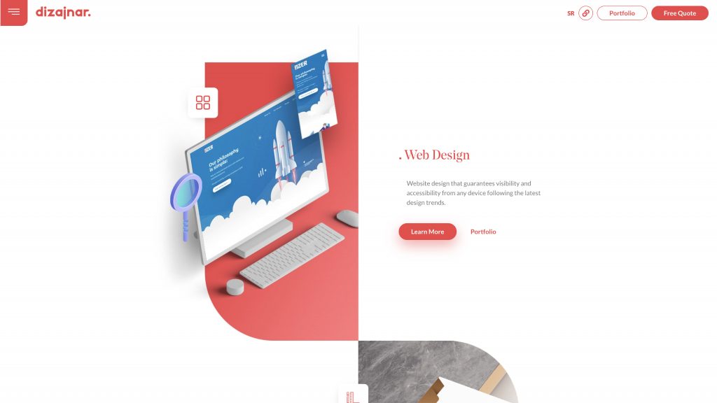 Dizanjar designed a gorgeous, animated landing page that shows the company’s skills as graphic designers using Elementor.