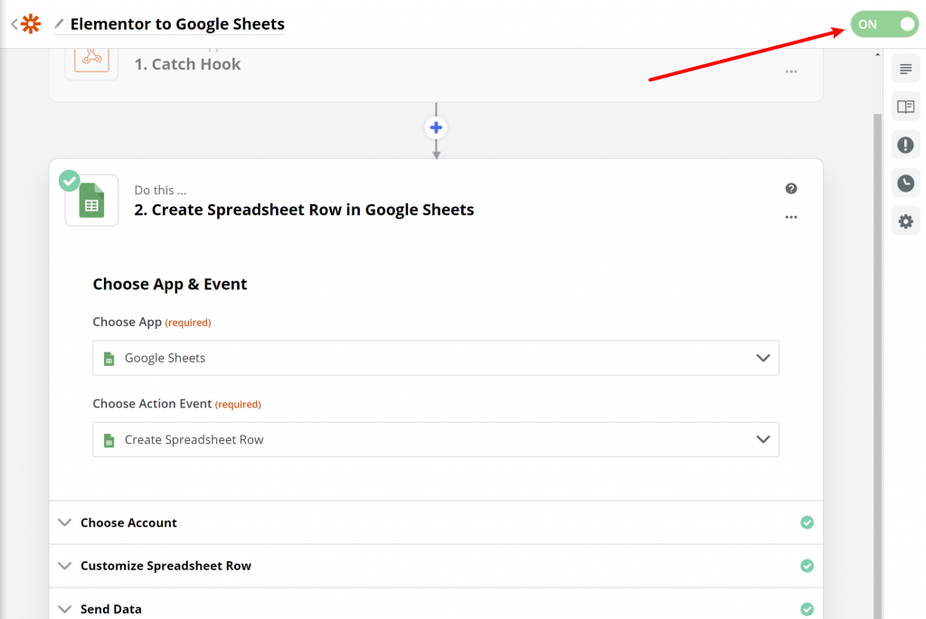 Turn On Zap How To Connect Elementor To Google Sheets To Collect Leads 15