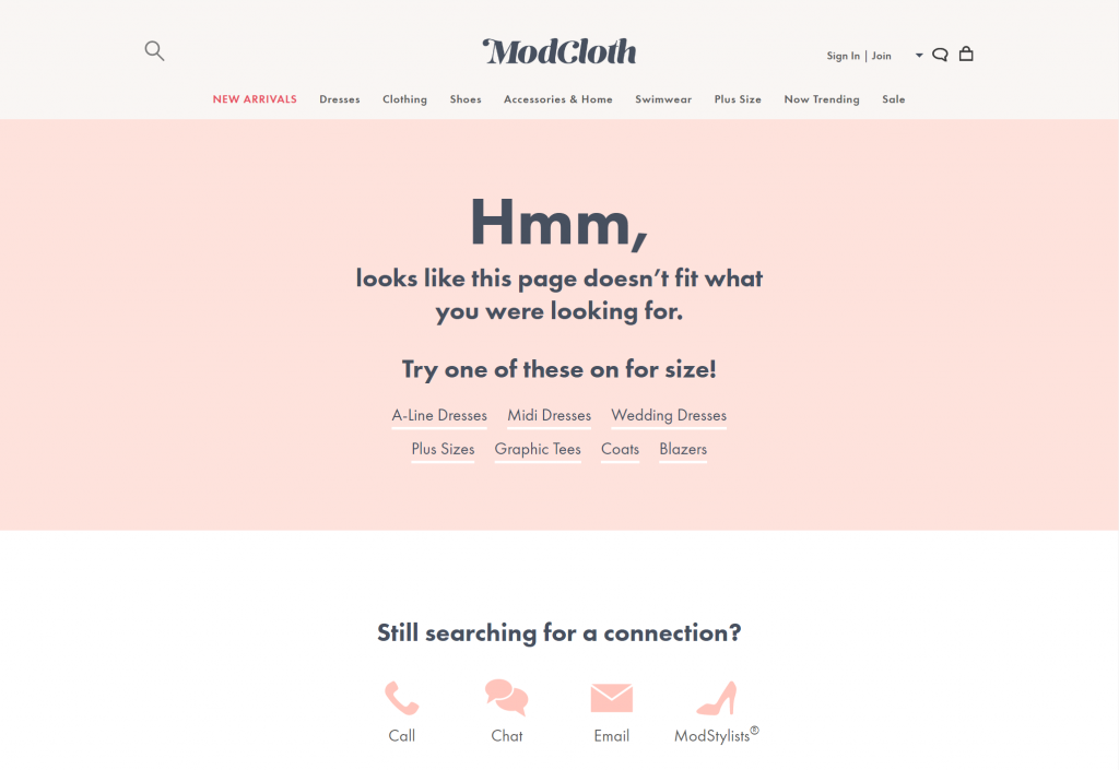 4 Modcloth 404 Page How To Create A Custom Wordpress 404 Page With Elementor 4