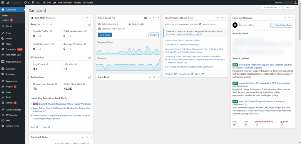 WordPress dashboard