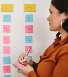 Woman looking at sticky notes