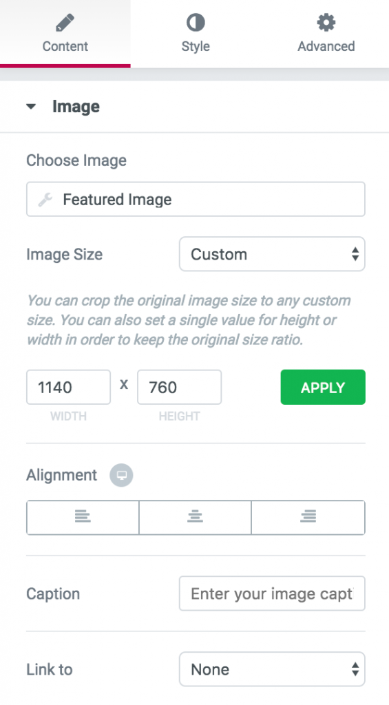Featured Image settings