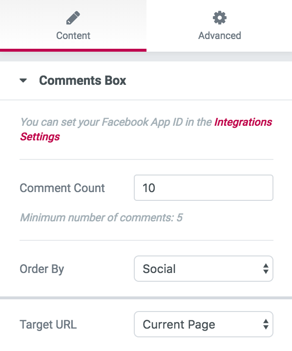 Facebook Comments Settings