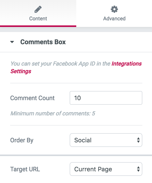 Facebook Comments settings