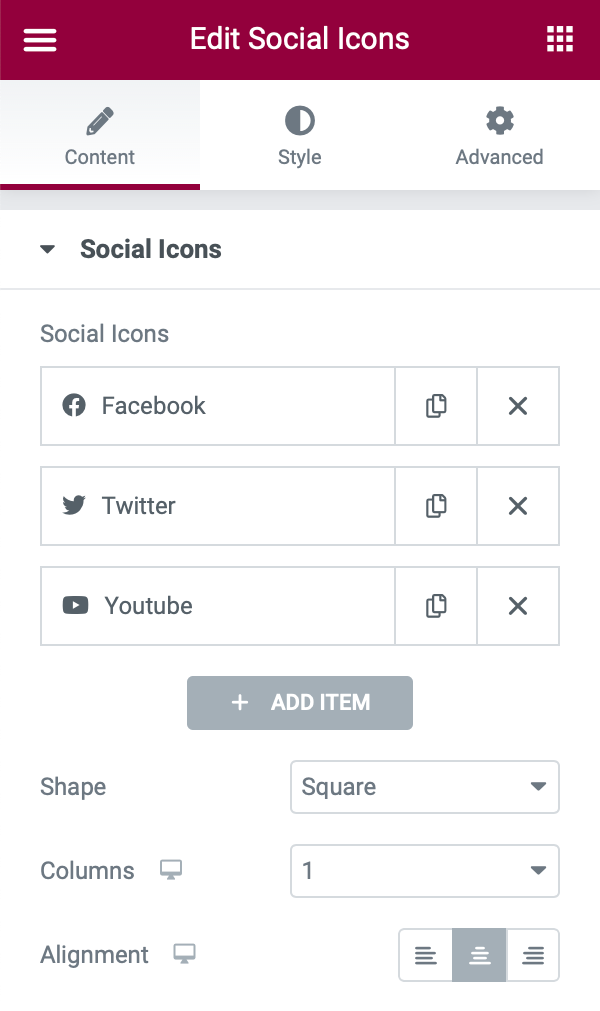 Social Icons Widget - Single Column