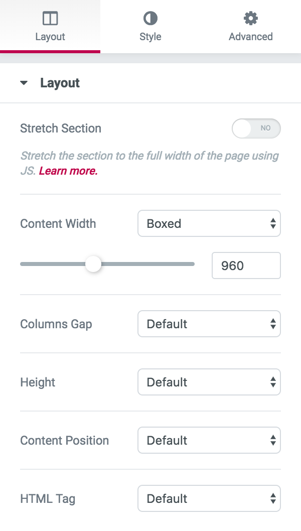 Layout settings