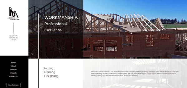 a screenshot of the Mrozinski Construction website.