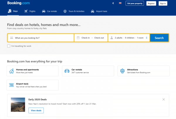 a screenshot of the booking website.