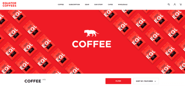 a screenshot of the Equator Coffees website.