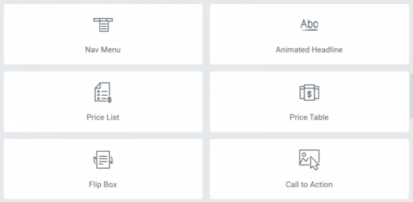 a screenshot of elementor's widgets.