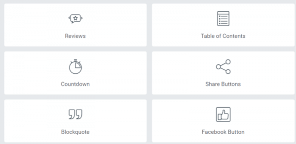 a screenshot of elementor's widgets.