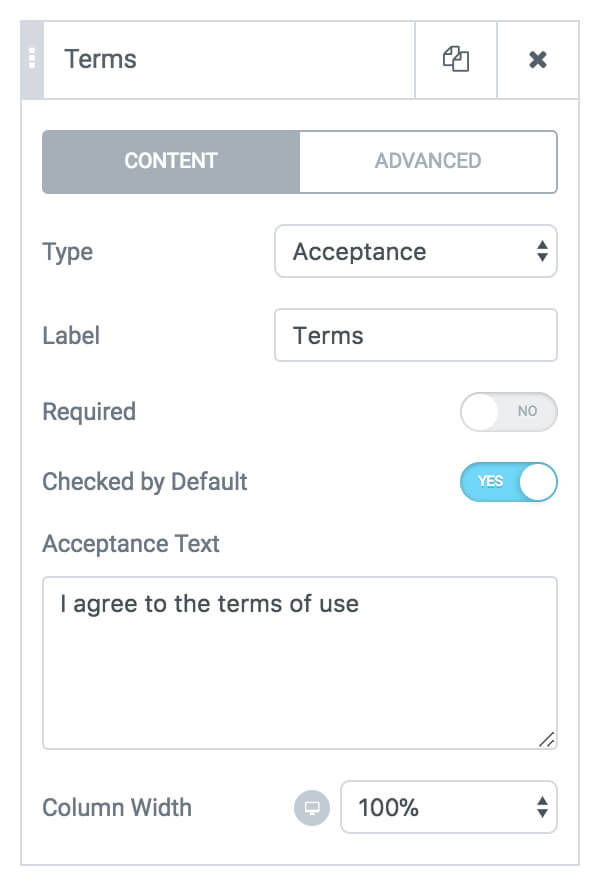 Form Acceptance Checkbox Field