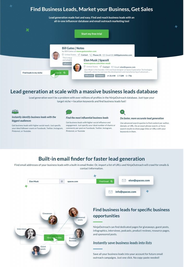New Ninjaoutreach Find Business Leads Page How Ninjaoutreach Increased Website Conversions By 700% With Elementor 5