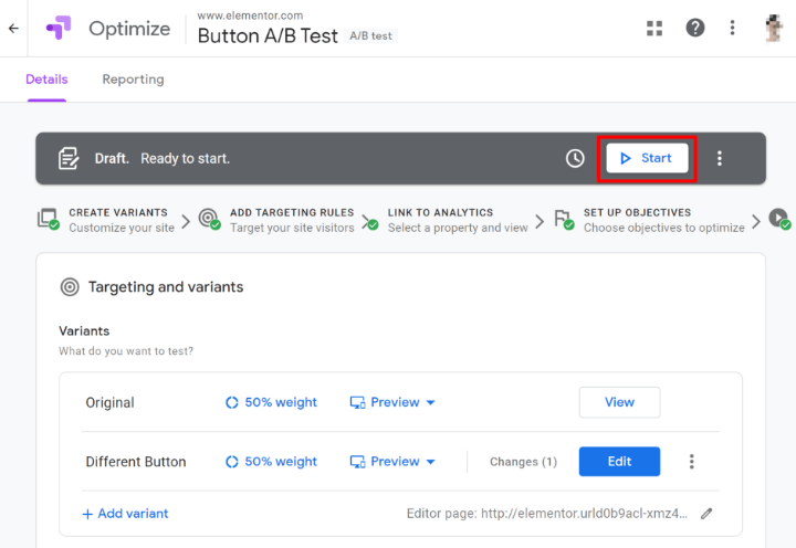 create-google-optimize-experience-7-start-test