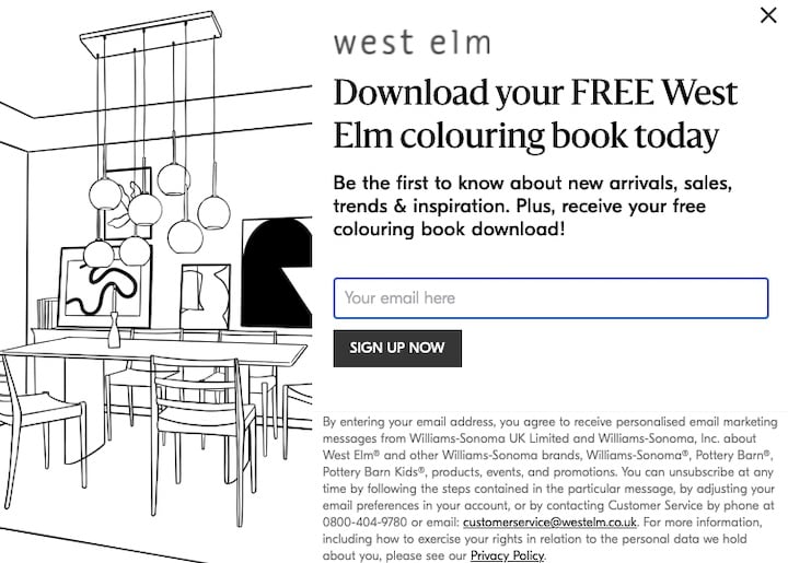 West Elm 13 Ways To Increase Email Signups 9