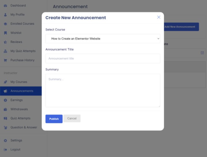 Manage Your Course 3 Publish Announcements How To Build An Online Course With Tutor Lms And Elementor Manage-Your-Course-3-Publish-Announcements