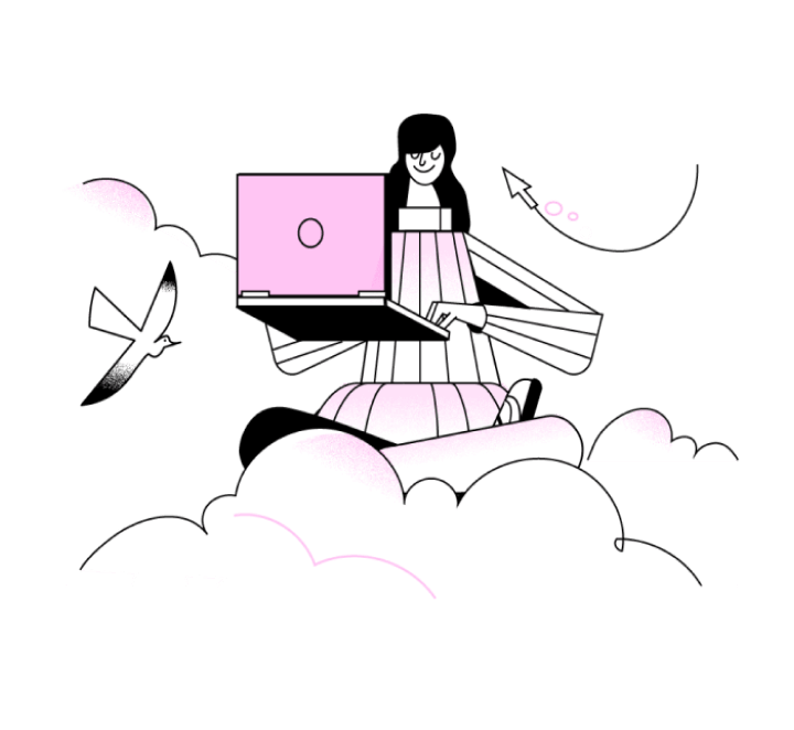 Woman holding laptop illustration