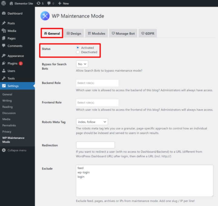 Wp Maintenance Mode Plugin 2 Activate How To Put A Wordpress Site In Maintenance Mode (3 Methods) 3