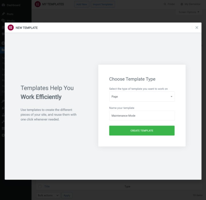 Elementor Maintenance Mode 1 Create Template How To Put A Wordpress Site In Maintenance Mode (3 Methods) 4