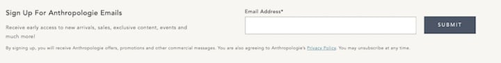 Anthropologie 13 Ways To Increase Email Signups 7