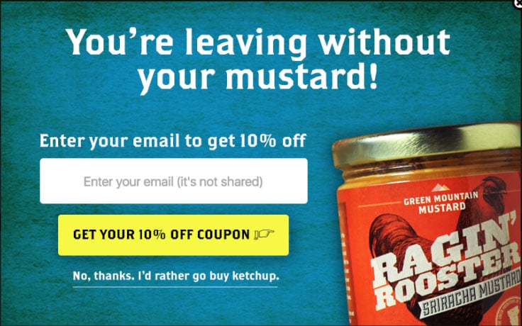 Green Mountain Mustard 10 Inspiring Exit Intent Popup Examples Green Mountain Mustard 10 Inspiring Exit Intent Popup Examples 4
