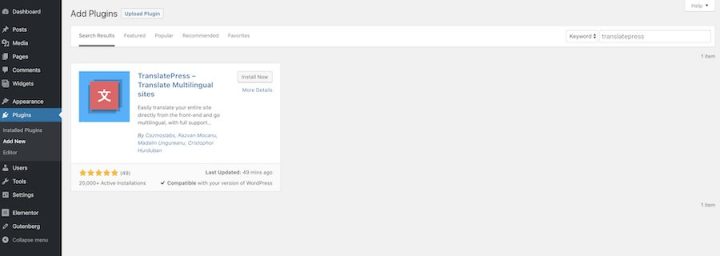 Installing TranslatePress plugin Installing TranslatePress plugin