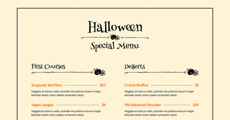 Halloween Restaurant Menu Halloween Special: 7 Website Design Tricks And Treats [+Freebies] 1