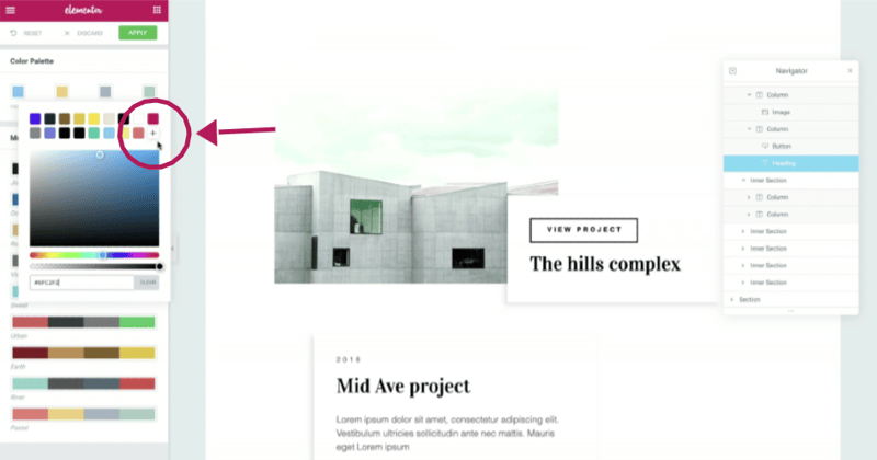 color picker web design elementor editor wordpress