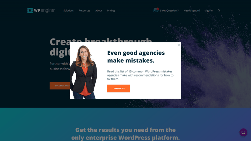 Wpengine Popup 10 Incredible Popup Examples To Increase Your Conversions Wpengine-Popup