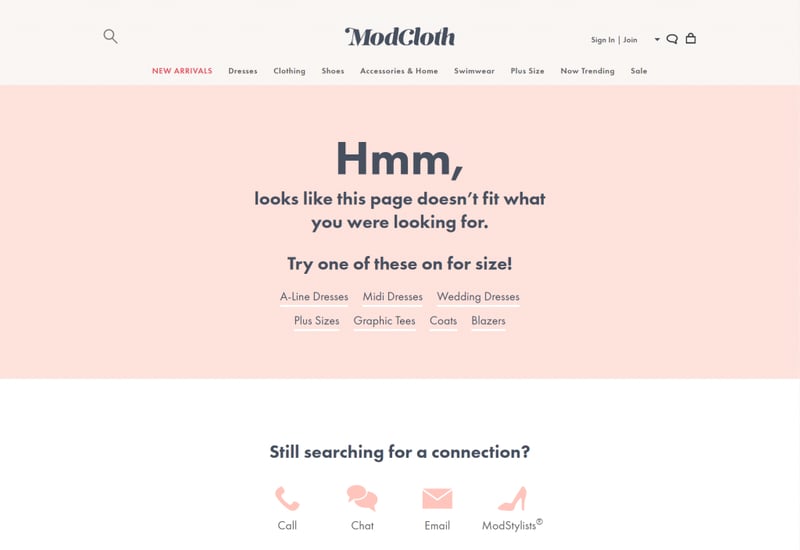 4 Modcloth 404 Page How To Create A Custom Wordpress 404 Page With Elementor 4