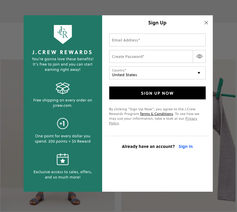 jcrew sign up form