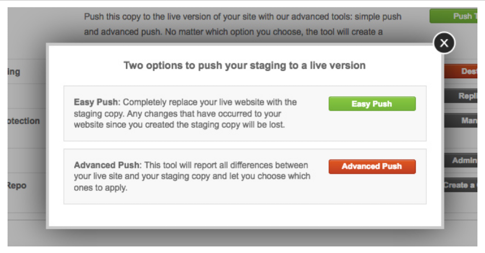 SiteGround staging Push live advanced wordpress site