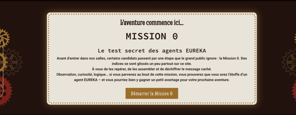 Un pop up de la page d'accueil se lance pour débuter le jeu mission zéro sur le site