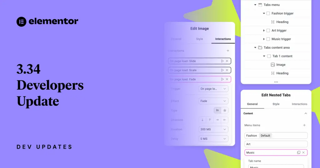 immagine decorativa. Titolo: "3.34 Developers update" su sfondo viola