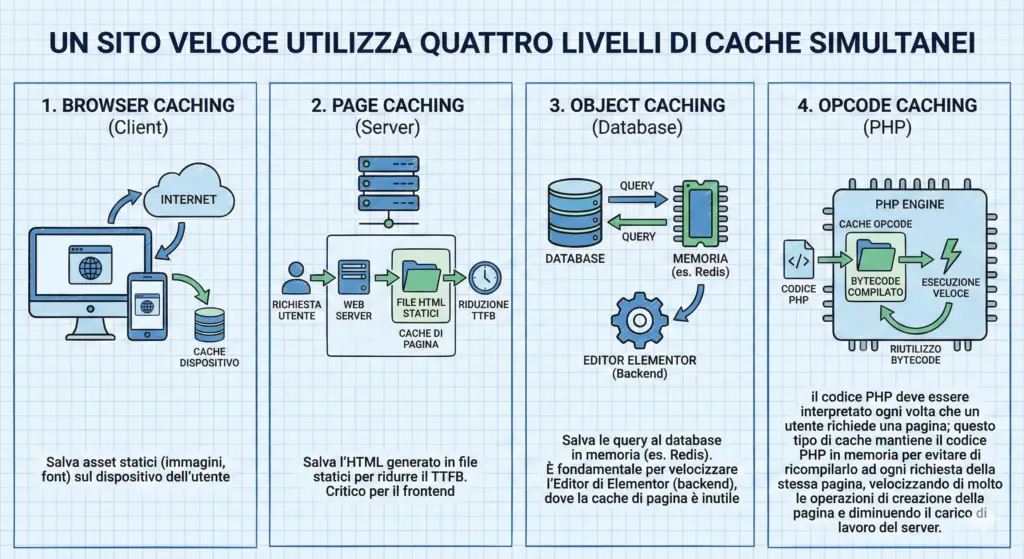 immagine che descrive i quattro livelli di cache descritti nei paragrafi del testo sopra l'immagine