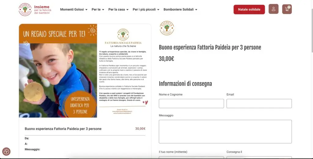 screenshot della pagina di personalizzazione dei prodotti