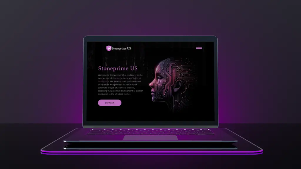 immagine di un laptop che mostra la homepage del sito di Stoneprime US