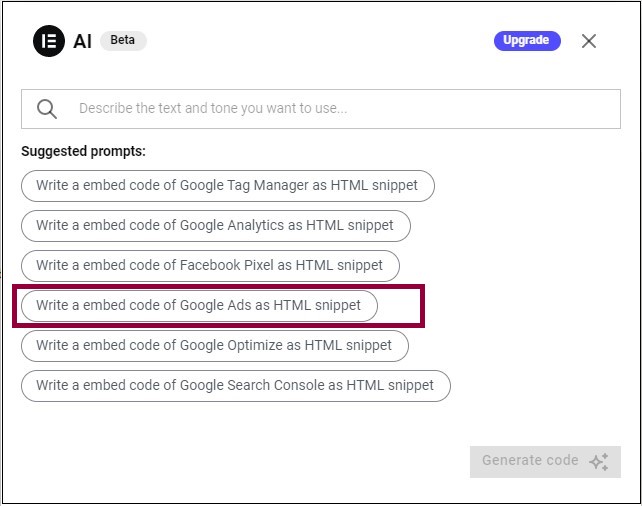04 Google ad prompt marked HTML widget 11