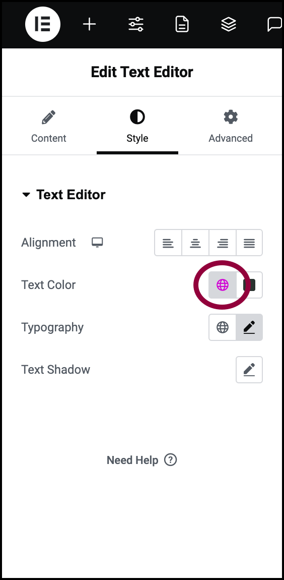 Select the global color icon Change font size, color, family & style in Elementor website builder 21